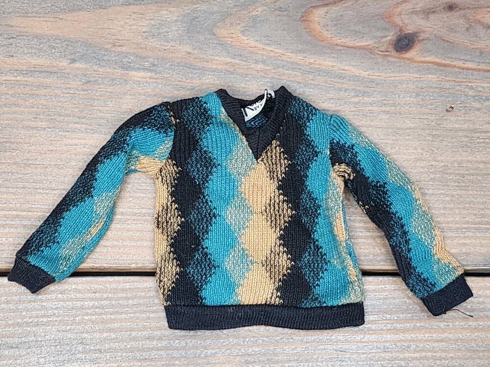 Mattel Argyle Ken Doll Sweater OS Blue Yellow Fun On Ice #791 1963 Vintage Mod